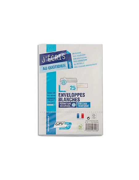 Enveloppe gpv précasée vélin blanc 90g c6 114x162mm adhésive fond gris paquet 25 unités.