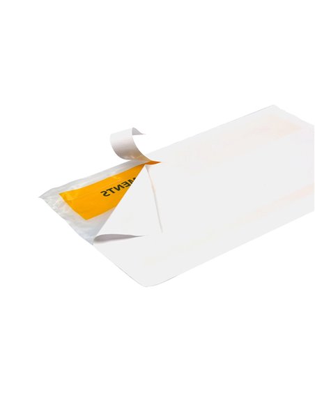 Pochette porte-documents q-connect 225x122mm auto-adhesive transparente texte francais allemand boite 1000 unites.