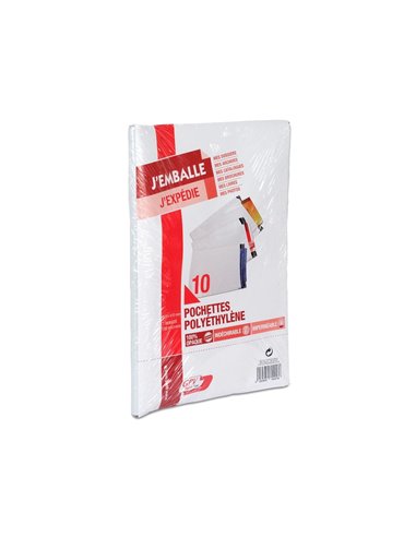Pochette gpv polyethylene adhesive 310x410 blanc/noir paquet de 10.