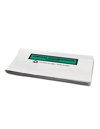 Pochette porte-documents q-connect 240x135mm auto-adhesive en papier texte espagnol anglais boite 100 unites.