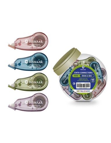 Ruban correcteur métallique Bismark 5 mm x 6 m - Adhérence parfaite au papier - Couleurs à effet métallique assorties