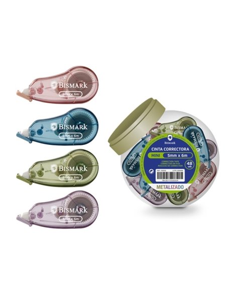 Ruban correcteur métallique Bismark 5 mm x 6 m - Adhérence parfaite au papier - Couleurs à effet métallique assorties
