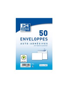 Enveloppes blanches oxford auto adhesives avec bande de protection 80 g 114x162 mm 50 unites.