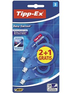 Tipp-Ex Easy Correct 2+1 Lot de 3 rubans correcteurs 4,2 mm x 12 m - Résistant - Écriture instantanée (Blister)