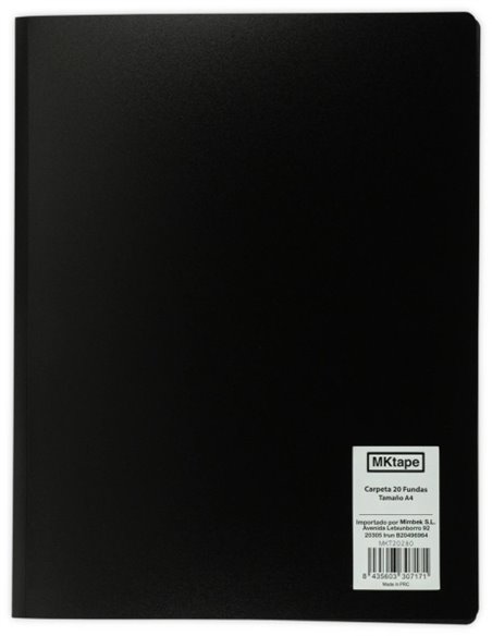 Chemise MKtape avec 20 pochettes pour documents - Format A4 - Noir