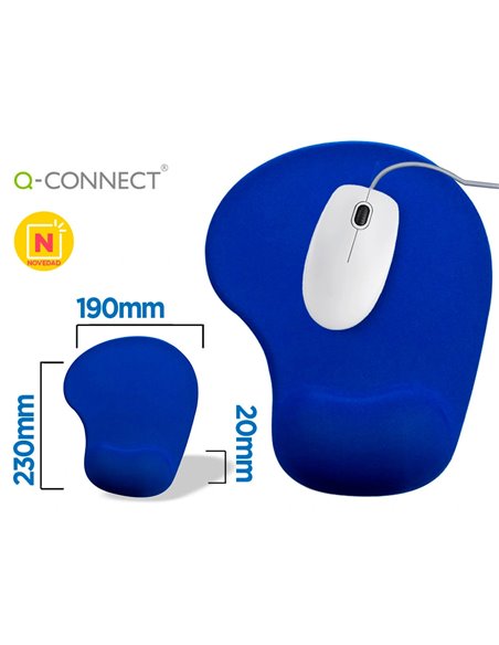 Tapis souris q-connect repose-poignet mousse augmente confort facilement nettoyable coloris bleu.
