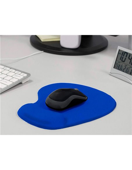 Tapis souris q-connect repose-poignet mousse augmente confort facilement nettoyable coloris bleu.