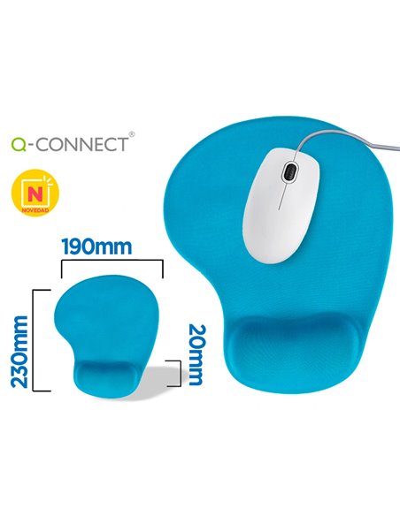 Tapis souris q-connect repose-poignet mousse augmente confort facilement nettoyable coloris turquoise.