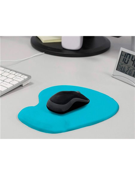 Tapis souris q-connect repose-poignet mousse augmente confort facilement nettoyable coloris turquoise.