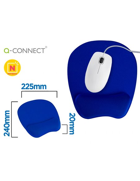 Tapis souris q-connect repose-poignet ergonomique mousse grand confort facilement nettoyable coloris bleu.