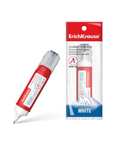 Stylo correcteur Erichkrause Arctic White – Pointe en plastique pour corrections ponctuelles – Excellents résultats avec tous ty