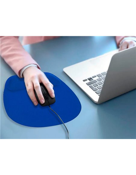 Tapis souris q-connect repose-poignet ergonomique mousse grand confort facilement nettoyable coloris bleu.