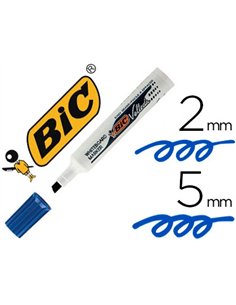 Marqueur bic velleda 1791 effaçable pointe biseautée tracé 2/5mm corps plastique encre cétone bleu.