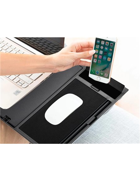 Support q-connect ordinateur portable tapis de souris et support telephone 7 reglages en hauteur coloris noir.