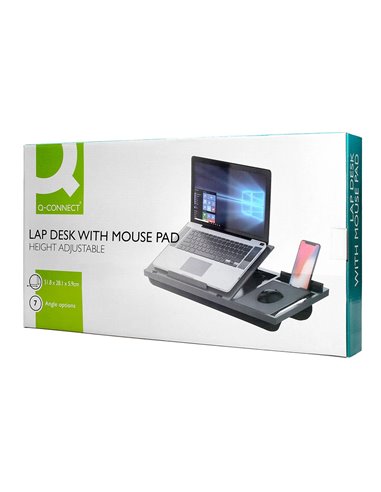 Support q-connect ordinateur portable tapis de souris et support telephone 7 reglages en hauteur coloris noir.