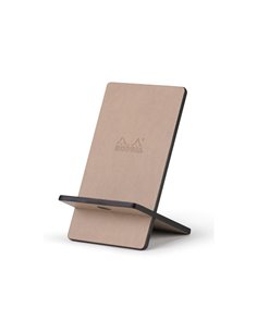 Support rhodiarama pour t l phone mobile en simil cuir taupe 8x8x13,5cm.