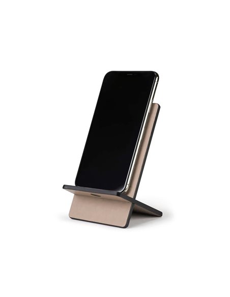 Support rhodiarama pour t l phone mobile en simil cuir taupe 8x8x13,5cm.