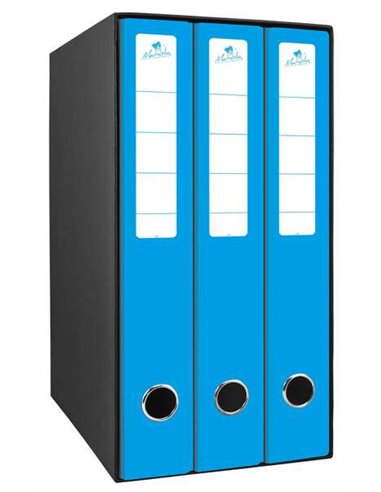 Module Mariola Box de 3 classeurs avec 2 anneaux de 40 mm - Dimensions 35 x 26 x 17 cm - Carton doublé - Couleur bleu