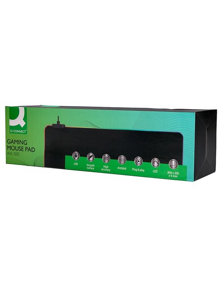 Tapis souris q-connect gaming xxl lumiere led connection usb 800x300x4mm coloris noir.