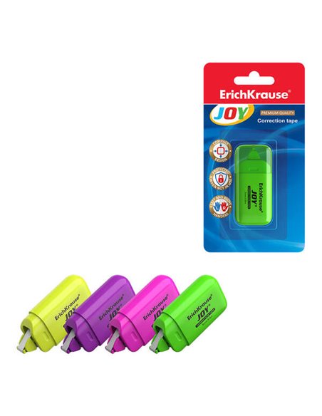 Ruban correcteur Erichkrause Joy - Format compact - Protection contre les dommages - Séchage instantané - Couleurs fluo vives