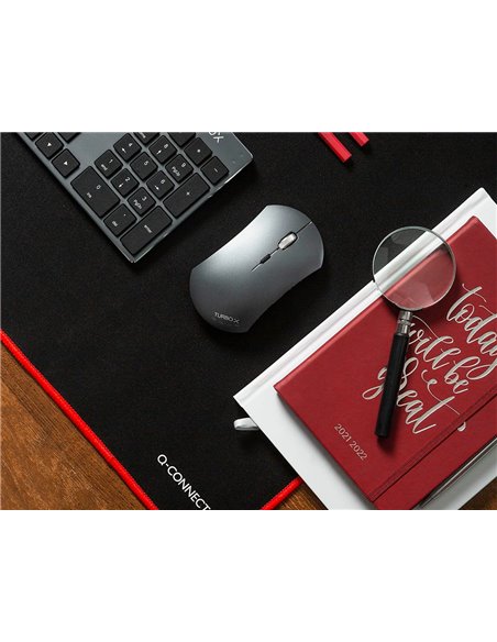Tapis souris q-connect xxl 900x400mm coloris noir avec bord rouge.