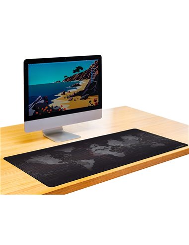 Tapis souris q-connect xxl 900x400mm coloris noir avec design carte du monde.