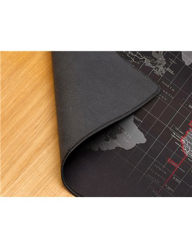 Tapis souris q-connect xxl 900x400mm coloris noir avec design carte du monde.