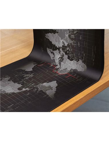 Tapis souris q-connect xxl 900x400mm coloris noir avec design carte du monde.