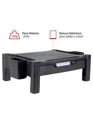 Support q-connect pour moniteur/imprimante hauteur reglable 10,3cm a 13,3cm avec tiroir 434x336x133mm coloris.