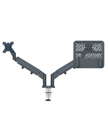 Bras porte-ecran leitz faible encombrement avec support ordinateur portable coloris gris.