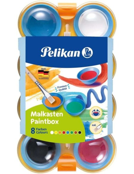 Aquarelles Pelikan pour enfants - Gobelets séparables - Pinceau géant inclus - Faciles à diluer - Résistantes à la lumière - Boî