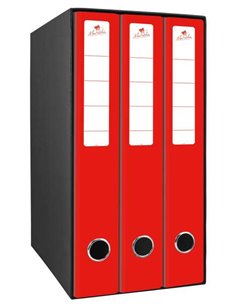 Module Mariola Box de 3 classeurs avec 2 anneaux de 40 mm - Dimensions 35 x 26 x 17 cm - Carton doublé - Couleur rouge