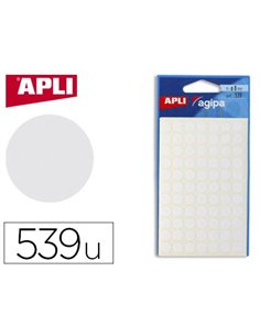 Pastille adhésive apli agipa diamètre 8mm permanente coloris blanc pochette 539 unités.