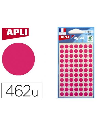 Pastille adhésive apli agipa diamètre 8mm permanente coloris rose pochette 462 unités.