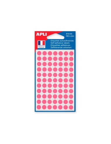 Pastille adhésive apli agipa diamètre 8mm permanente coloris rose pochette 462 unités.