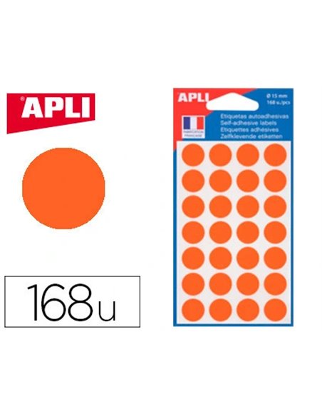 Pastille adhésive apli agipa diamètre 15mm permanente coloris orange pochette 168 unités.