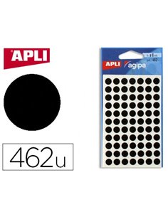 Pastille adhésive apli agipa diamètre 8mm permanente coloris noir pochette 462 unités.