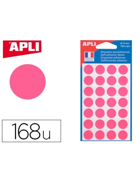 Pastille adhésive apli agipa diamètre 15mm permanente coloris rose pochette 168 unités.