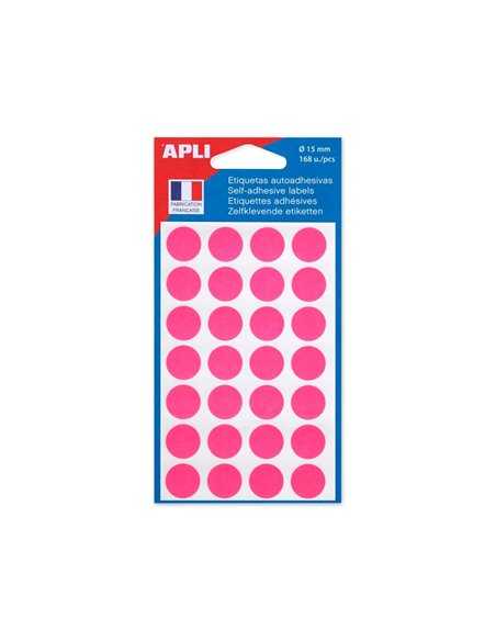 Pastille adhésive apli agipa diamètre 15mm permanente coloris rose pochette 168 unités.