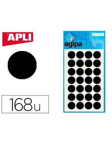 Pastille adhésive apli agipa diamètre 15mm permanente coloris noir pochette 168 unités.