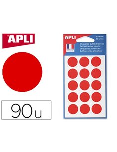 Pastille adhésive apli agipa diamètre 19mm permanente coloris rouge pochette 90 unités.