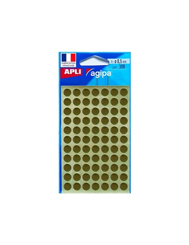 Pastille adhésive apli agipa diamètre 8mm permanente coloris or pochette 308 unités.