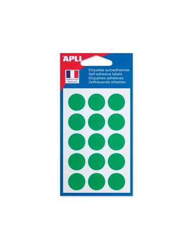 Pastille adhésive apli agipa diamètre 19mm permanente coloris vert pochette 90 unités.