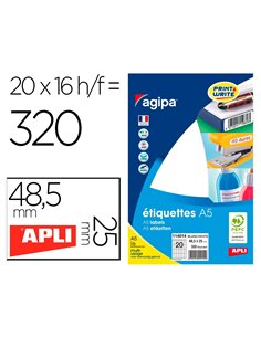Étiquette adhésive apli agipa 48.5x25mm multiusage étui a5 320u.