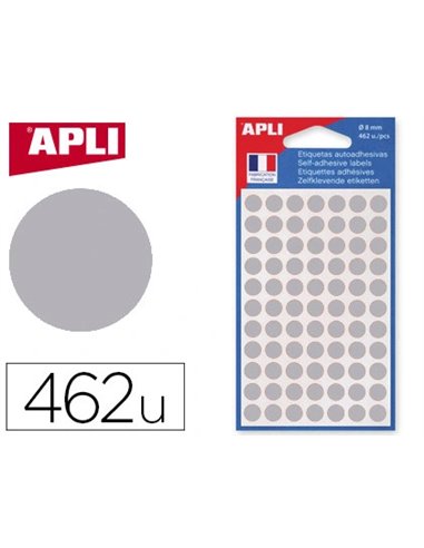 Pastille adhésive apli agipa diamètre 8mm permanente coloris argent pochette 308 unités.