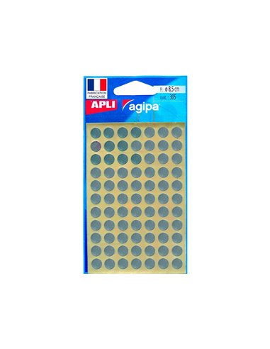 Pastille adhésive apli agipa diamètre 8mm permanente coloris argent pochette 308 unités.
