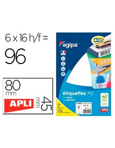 Étiquette adhésive apli agipa 80x45mm multiusage étui a5 96u.