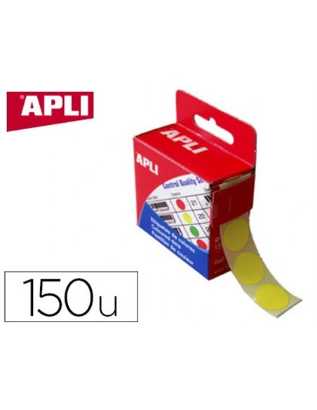Pastille adhésive apli agipa diamètre 15mm permanente coloris jaune boîte 150 unités.