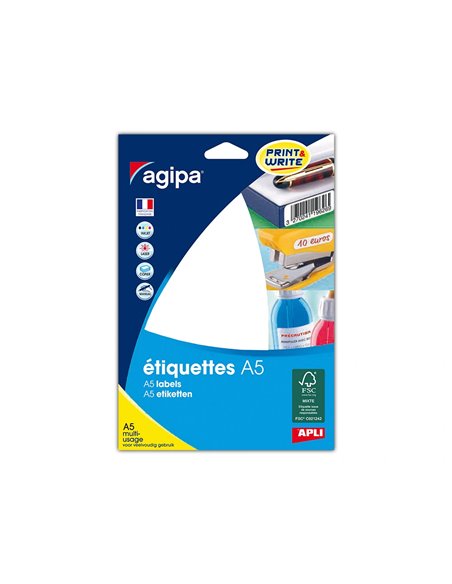 Pastille adhésive apli agipa diamètre 24mm permanente coloris blanc étui a5 640 unités.