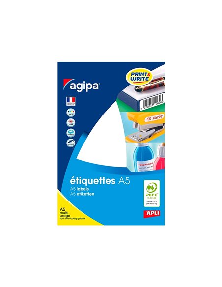 Pastille adhésive apli agipa diamètre 30mm permanente coloris blanc étui a5 384 unités.